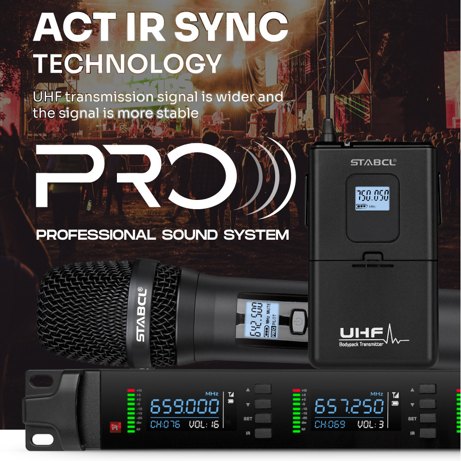 ST-804 Professional 4 channel UHF wireless microphone System with four handhelds headsets Dynamic Mic