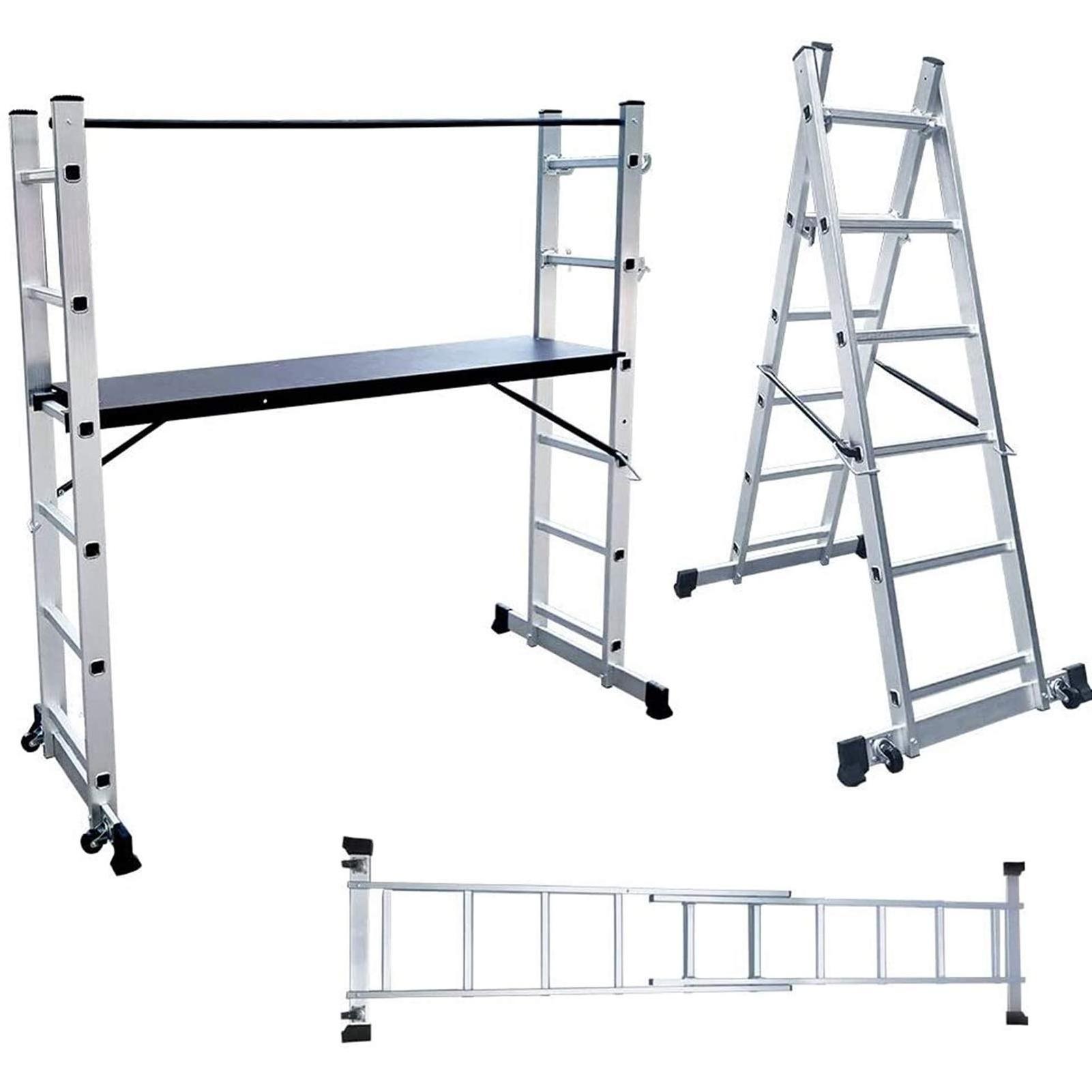 6 Step Scaffold Tower Platform 2pc Combination Non Slip Tread Aluminium Multi Purpose Working Platform with 2 Wheels