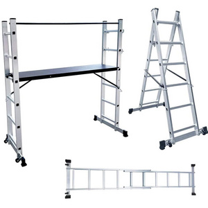 6 Step Scaffold Tower Platform 2pc Combination Non Slip Tread Aluminium Multi Purpose Working Platform with 2 Wheels