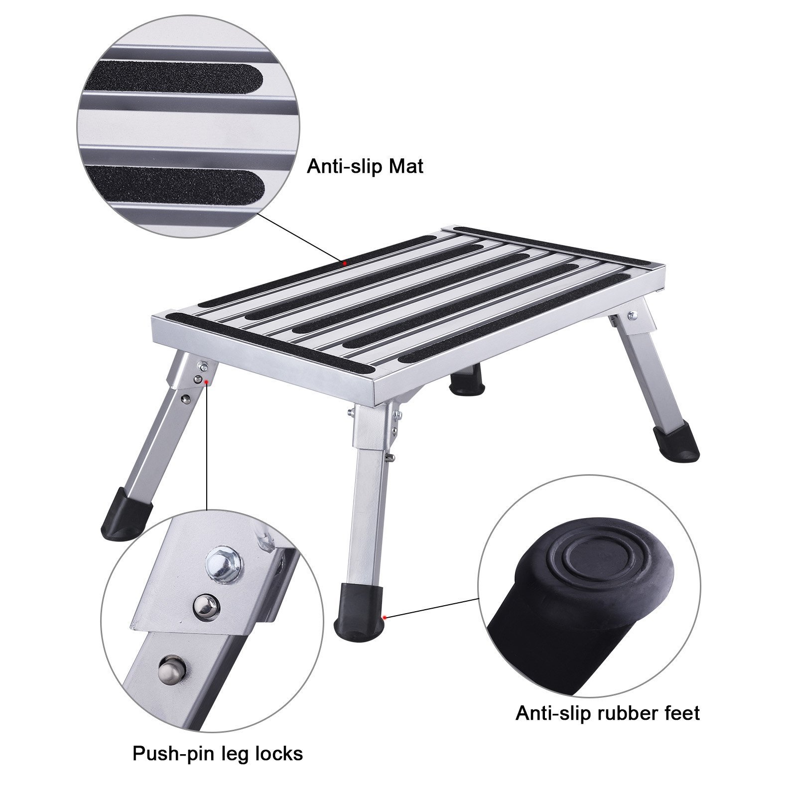 Folding Step Ladder 1 Step Work Platform Max Load 150 kg for Kitchen, Bathroom, Camping and More