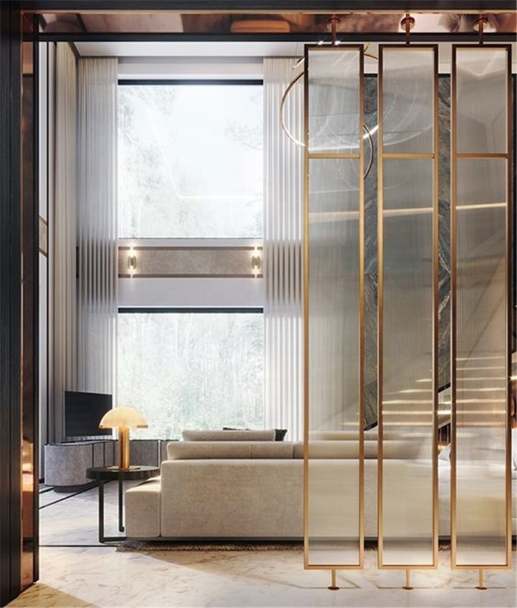 white marble frosted tempered glass and gold stainless steel design metal screens & room dividers