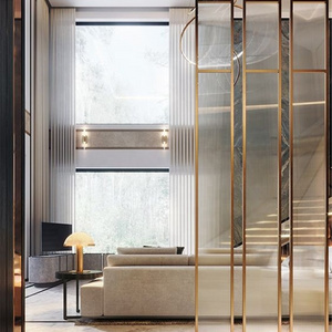 white marble frosted tempered glass and gold stainless steel design metal screens & room dividers