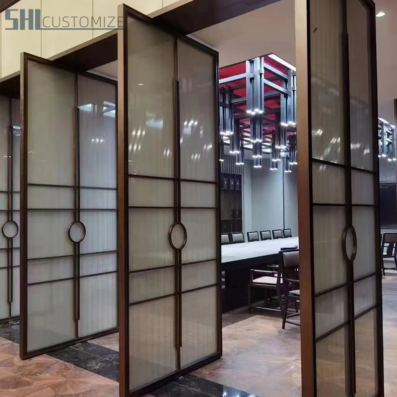 Modern Indoor Glass Screens & Room Dividers Glass Metal Decor Partition Stainless Steel Room Divider Framed French Doors