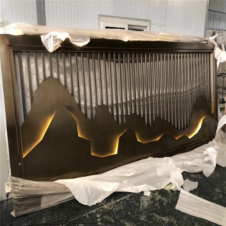 luxury hotel lobby 3D art wall reception metal wall with antique stainless steel partition wall panel