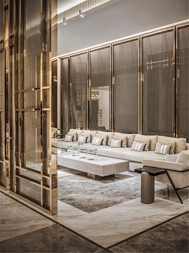 white marble frosted tempered glass and gold stainless steel design metal screens & room dividers