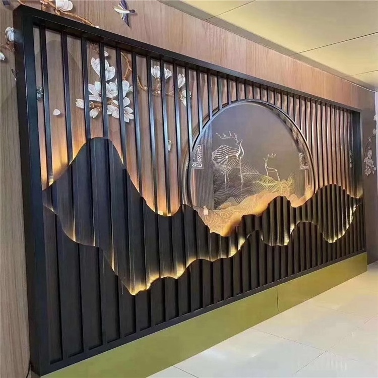 luxury hotel lobby 3D art wall reception metal wall with antique stainless steel partition wall panel