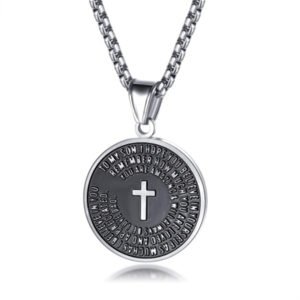 Yiwu Meise Necklace men stainless steel cross with round plate pendant engraving charm chain for men