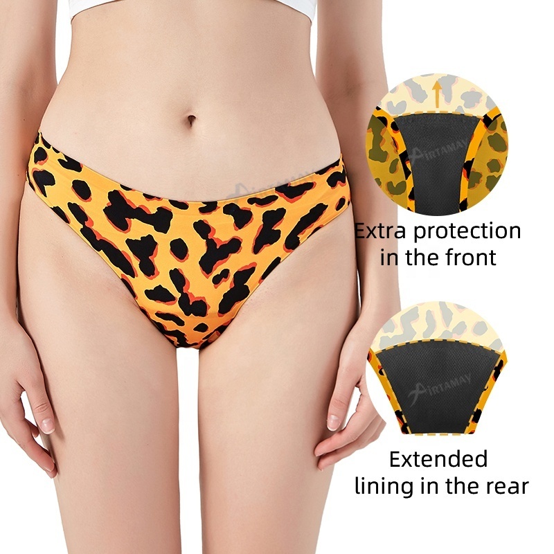 yellow leopard 4 layers swimwear menstrual period leakproof swim bottom bikini menstruation panties seamless period underwear