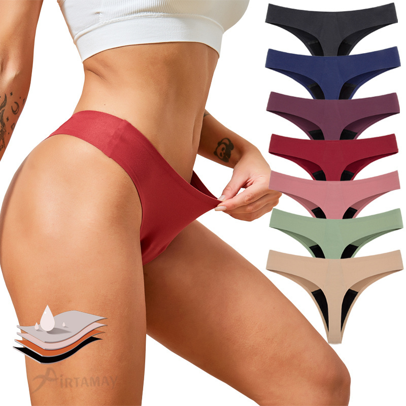 Airtmary 4 Layers Seamless Physiological Hygiene Cycle Tanga Culotte Menstruelle Tongs Menstrual Period Underwear Thong Panties