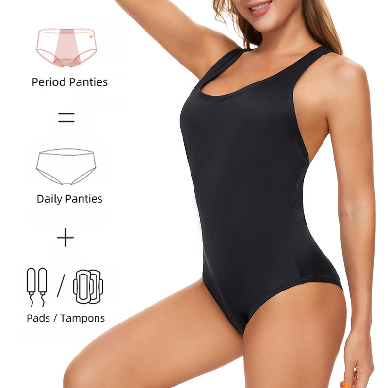 Wholesale Period Swimwear Reusable Menstrual  Eco Friendly Swimwear For Period Girls 4 Layers Leakproof One Piece Bathing Suits