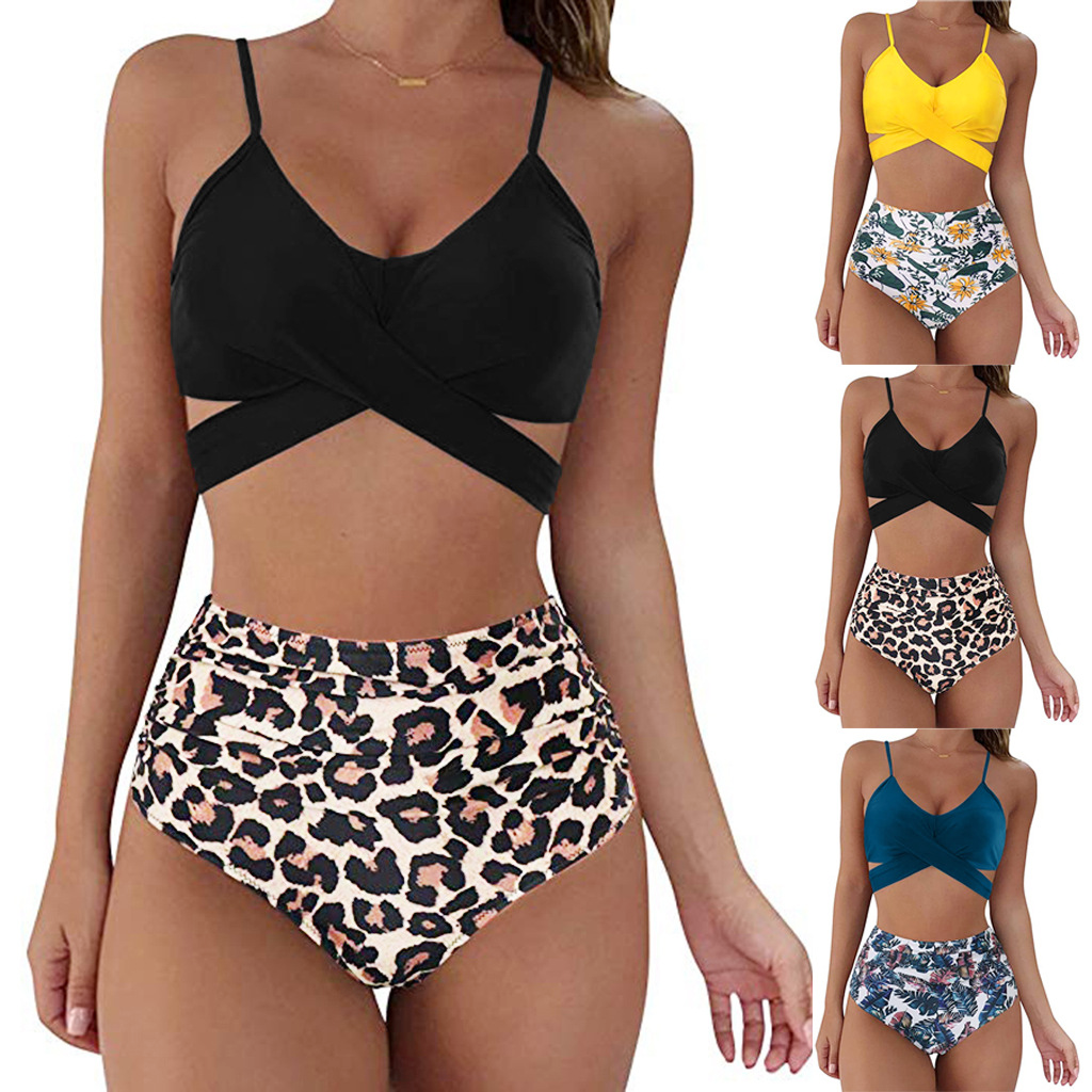 Printed Two Piece Bikini Swimsuit 34 Styles Optional With Strap Backless Cross Sexy Plus Size Swimwear  For Women