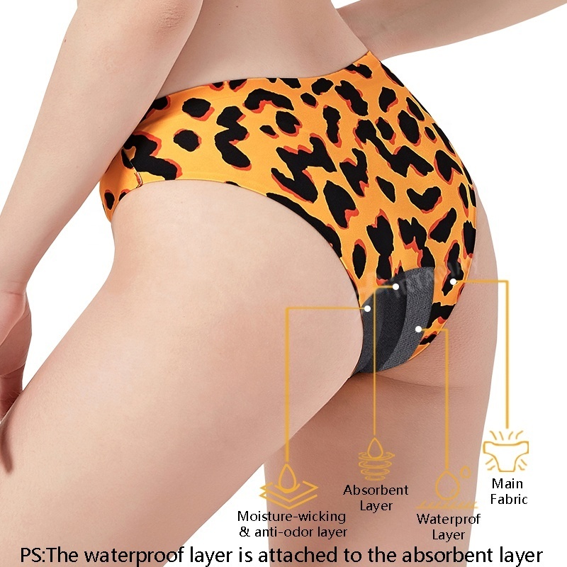 yellow leopard 4 layers swimwear menstrual period leakproof swim bottom bikini menstruation panties seamless period underwear