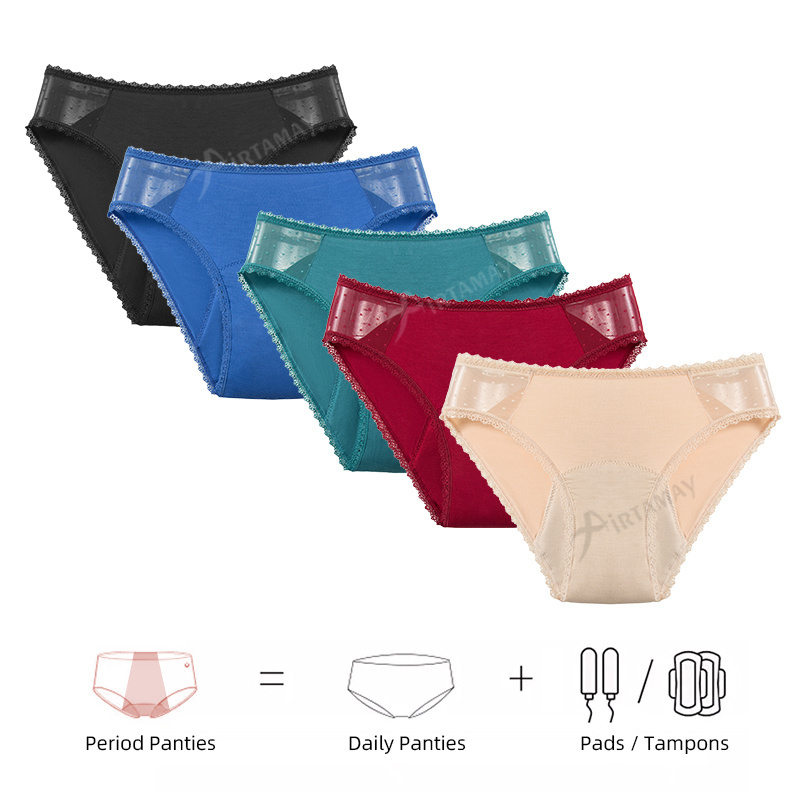 Wholesale 4 Layers Lace Bragas Menstruales Women Incontinence Underwear Bikini Bamboo Period Pants Menstrual Panties For Women