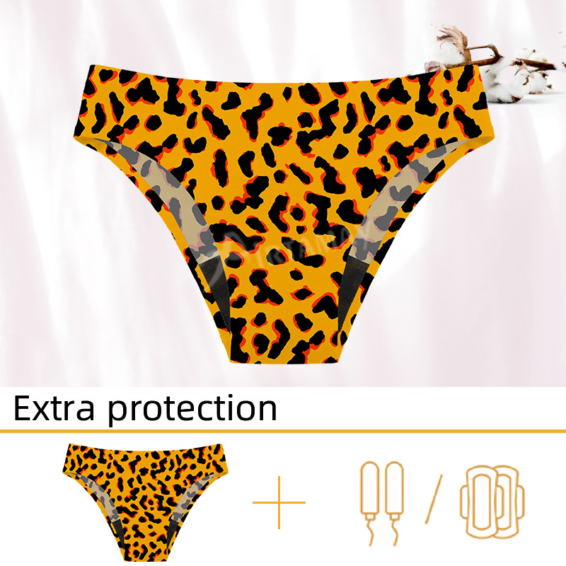 yellow leopard 4 layers swimwear menstrual period leakproof swim bottom bikini menstruation panties seamless period underwear