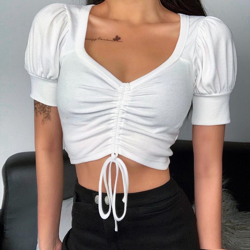 Women Blouse Summer Fashion Ruched Ladies Blouses And Tops Sexy Crop Tops