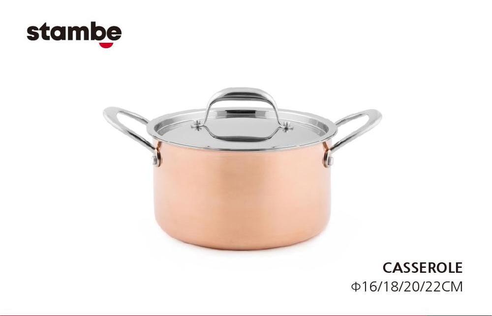 America Style Cladding Copper Casserole Two Handles Casserole Stainless Steel Pot with Lid