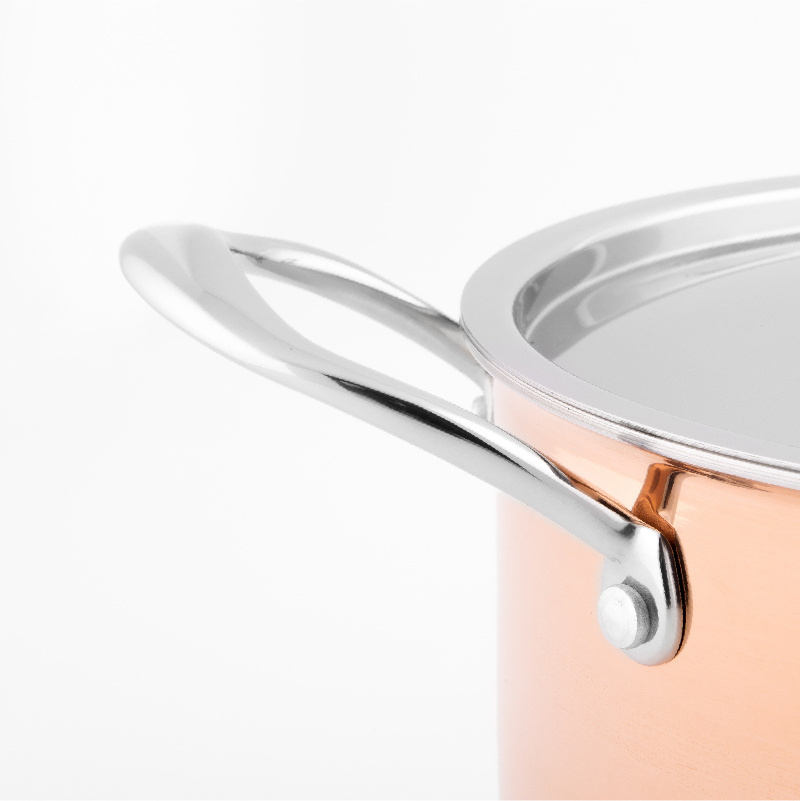 America Style Cladding Copper Casserole Two Handles Casserole Stainless Steel Pot with Lid