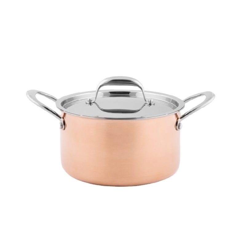 America Style Cladding Copper Casserole Two Handles Casserole Stainless Steel Pot with Lid