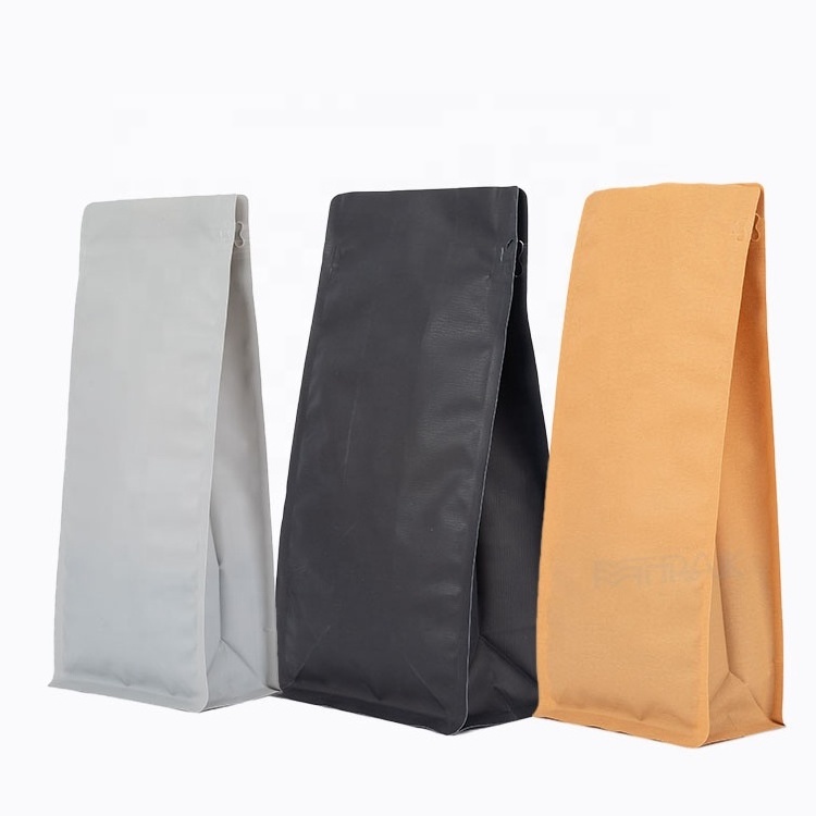 Aluminium pouch food grade bags side gusset coffee bag packaging flat bottom bag with zipper matt valve