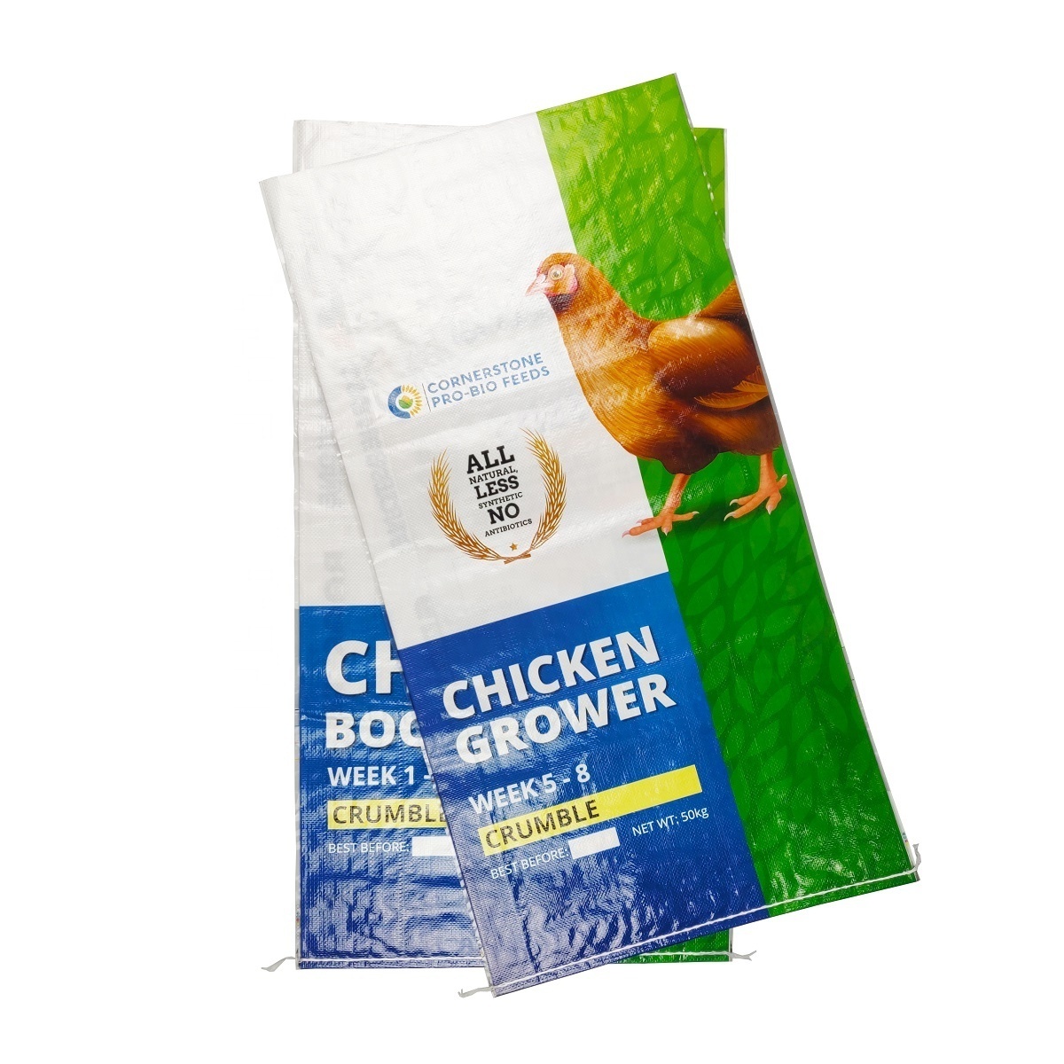 Hot sales glossy bopp laminated white pp polypropylene chicken poultry feed bag 50kg animal feed packaging