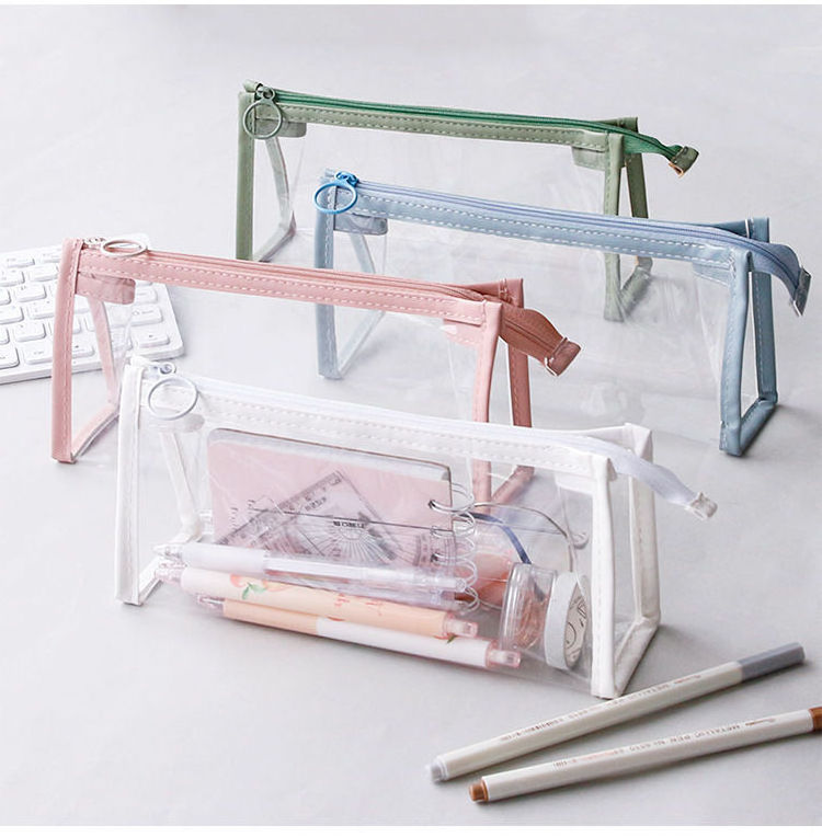 Transparent Pencil Case With Custom Logo School Plastic Clear Pencil Case With Zipper Large Capacity Pencil Case Bag