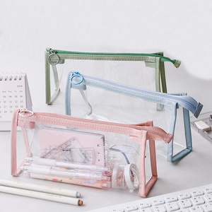 Transparent Pencil Case With Custom Logo School Plastic Clear Pencil Case With Zipper Large Capacity Pencil Case Bag