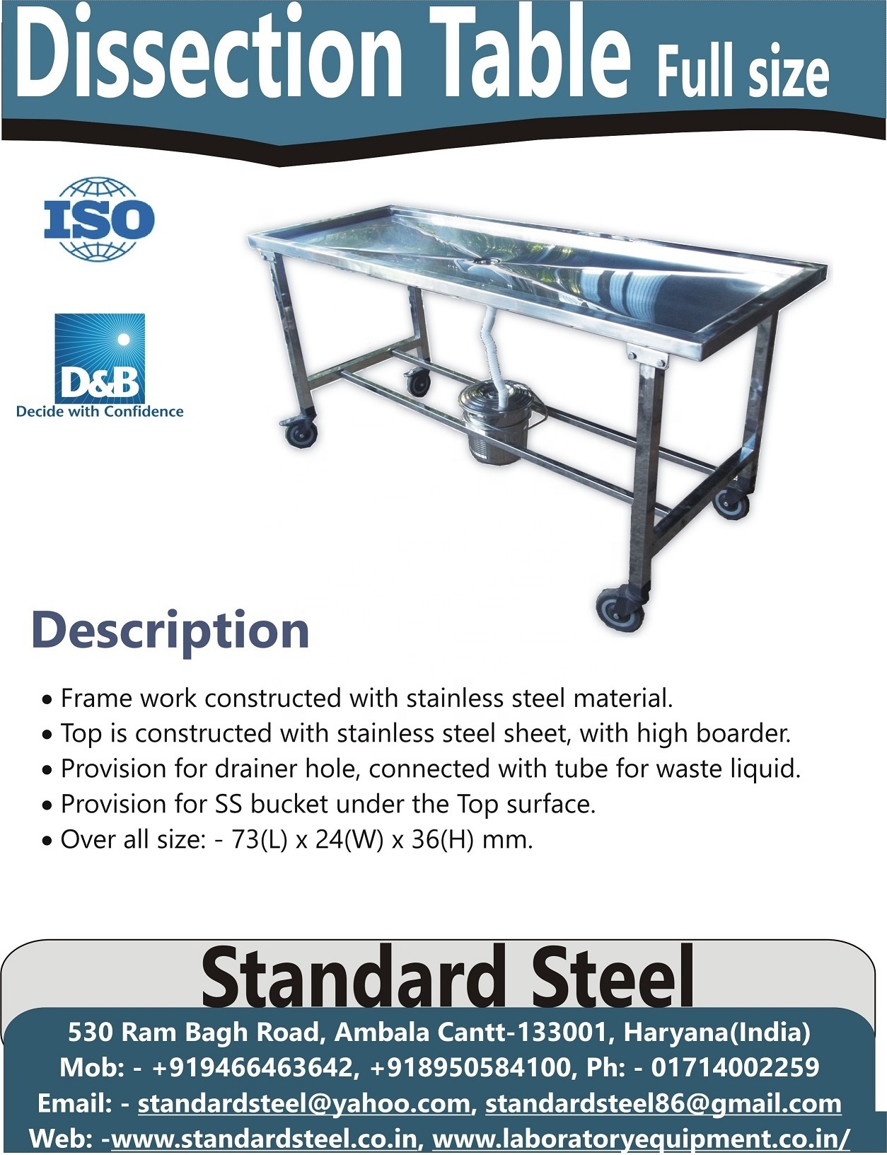 Veterinary operating dissection table steel Embalming Table adjustable Veterinary Animal Autopsy table manufacturer