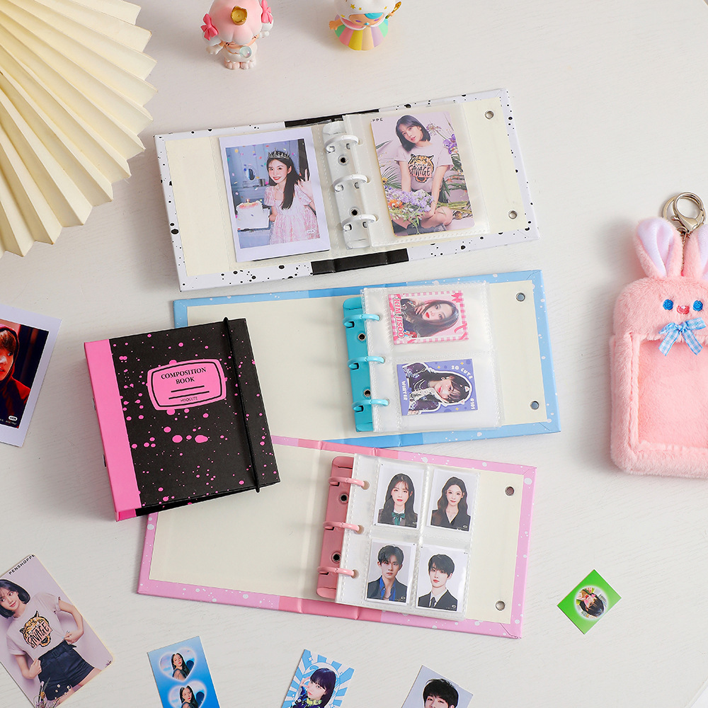 kpop 1'' 2'' 3'' inch glue bound 3 O ring binder mini instax photo album book composition book with elastic band