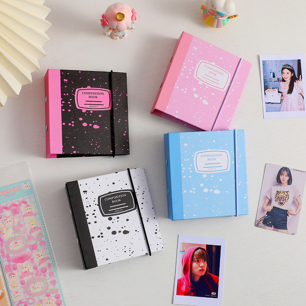 kpop 1'' 2'' 3'' inch glue bound 3 O ring binder mini instax photo album book composition book with elastic band