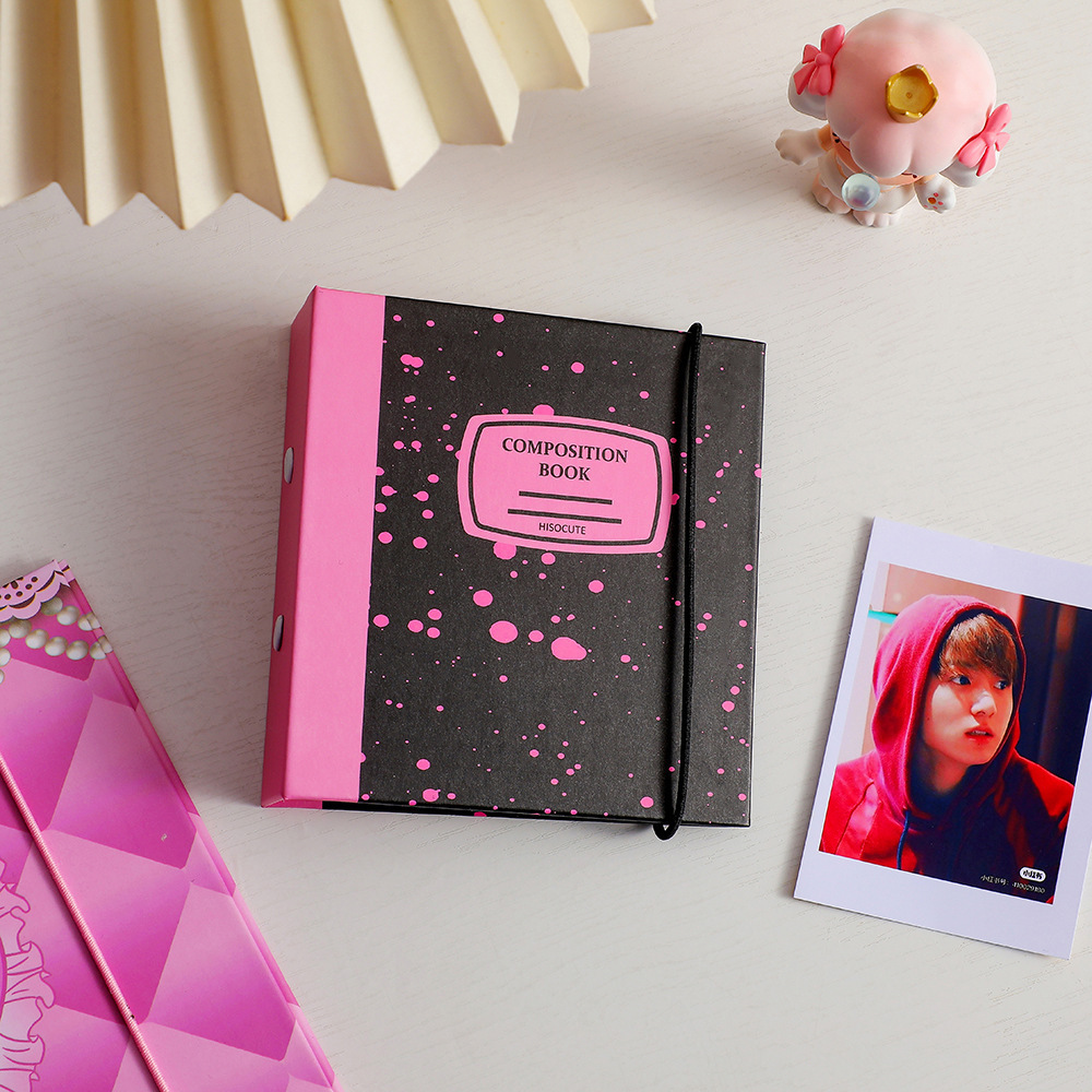 kpop 1'' 2'' 3'' inch glue bound 3 O ring binder mini instax photo album book composition book with elastic band