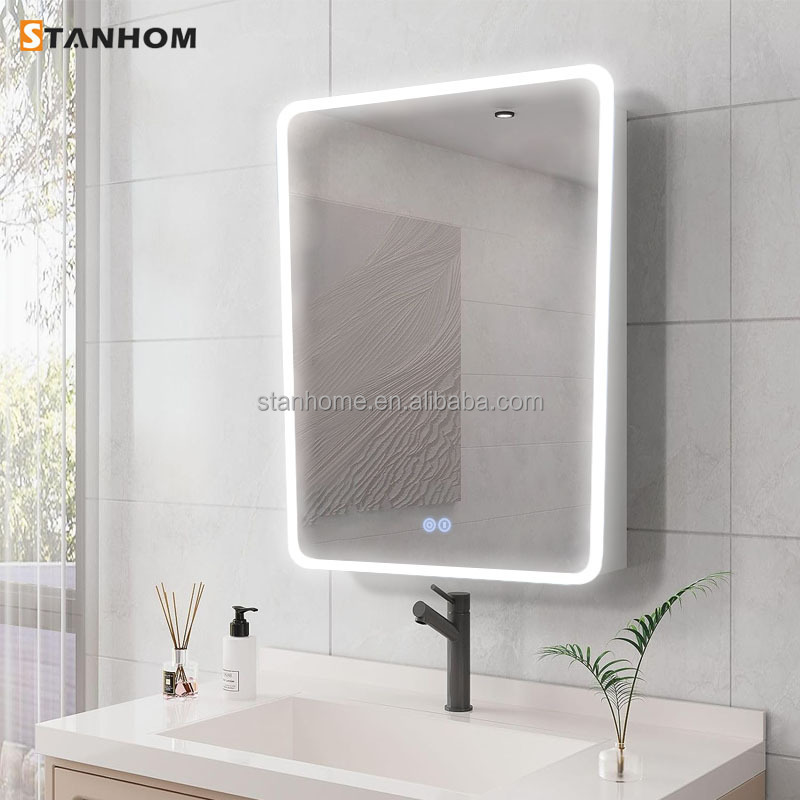 STANHOM Wall Bedroom Bathroom Round Corner LED Vanity Mirror Storage Cabinet