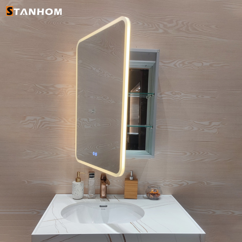 STANHOM Modern Bathroom Toilet Wall Mounted Aluminium Smart Vanity Mirror Cabinet