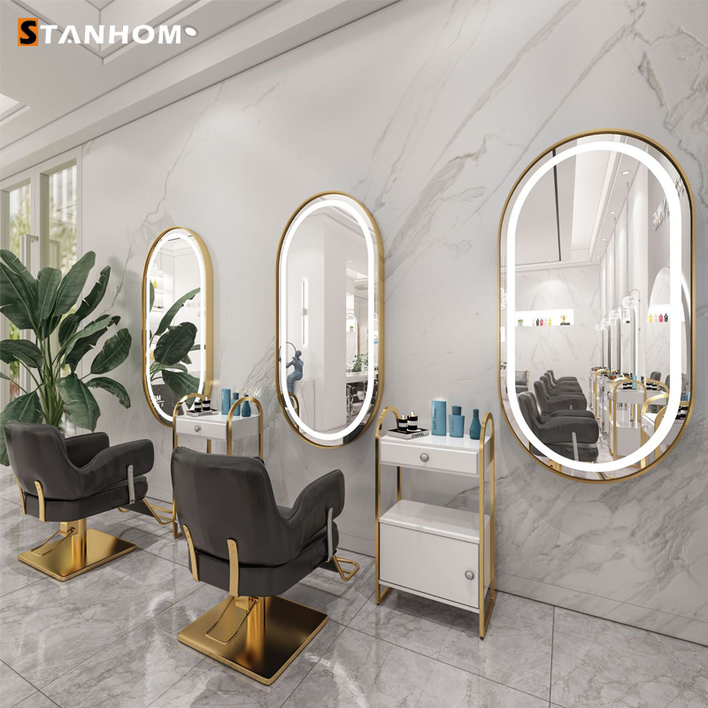 STANHOM Beauty Barber Shop Hair Gold Salon Mirror with LED Lights