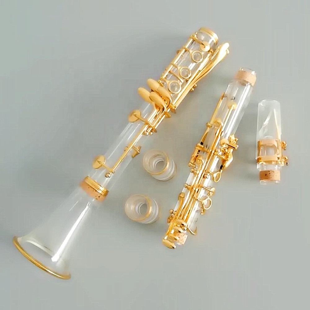 High quality acrylic transparent clarinet 17 keys Bb gold plated/stage performance wind instruments