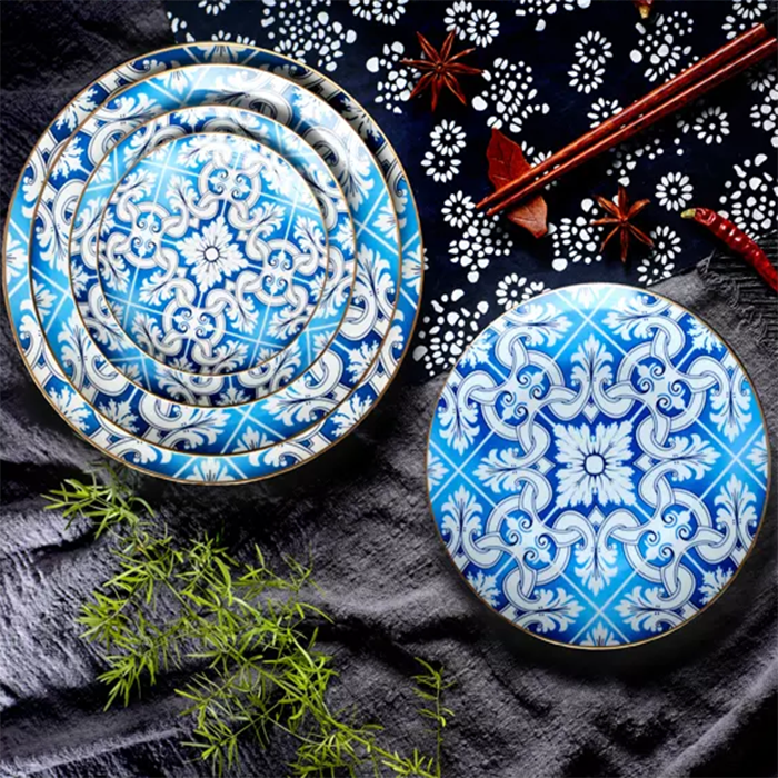 Round Asian Kitchenware 8 Inch Dinner Plates Vintage Ceramic Dish Chinese Blue And White Porcelain Plates Factory Dinnerware