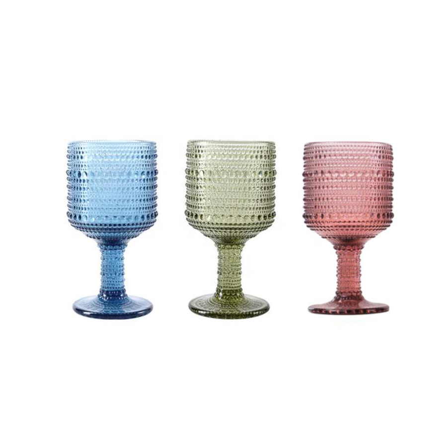 Mechanism Stocked Retro Wine Water Whiskey Glasses Cup Embossed Blue Drink Glass Goblet