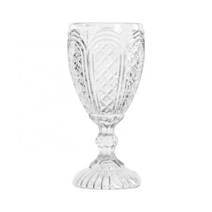 Wholesale Glassware Colored Embossed Water Wine Glasses Bulk Engraved Pressed Clear Amethyst Vintage Glass Goblets