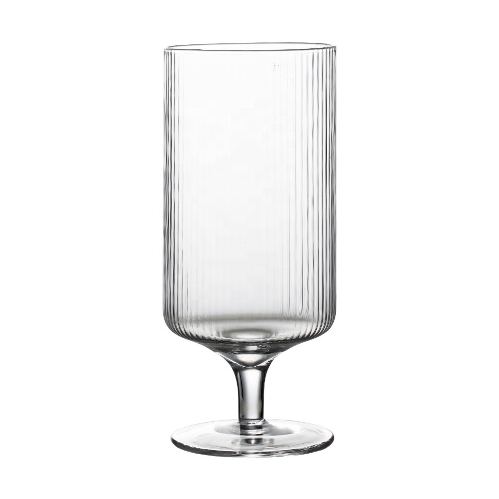 Modern Kitchen Bar Unique Vintage Art Deco Cup 15oz Ripple Ribbed Goblet Martini Cocktail Wine Glass for Wedding