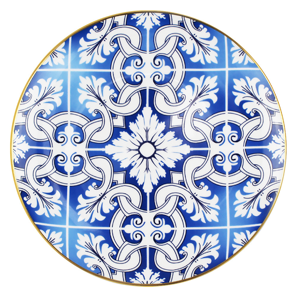 Round Asian Kitchenware 8 Inch Dinner Plates Vintage Ceramic Dish Chinese Blue And White Porcelain Plates Factory Dinnerware