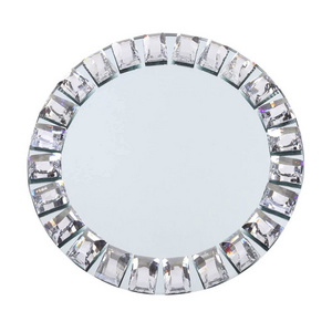 13inch Square Diamond Mirror Glass Wedding Decorative Charger Plate Tray Wholesale Under Serving Plates