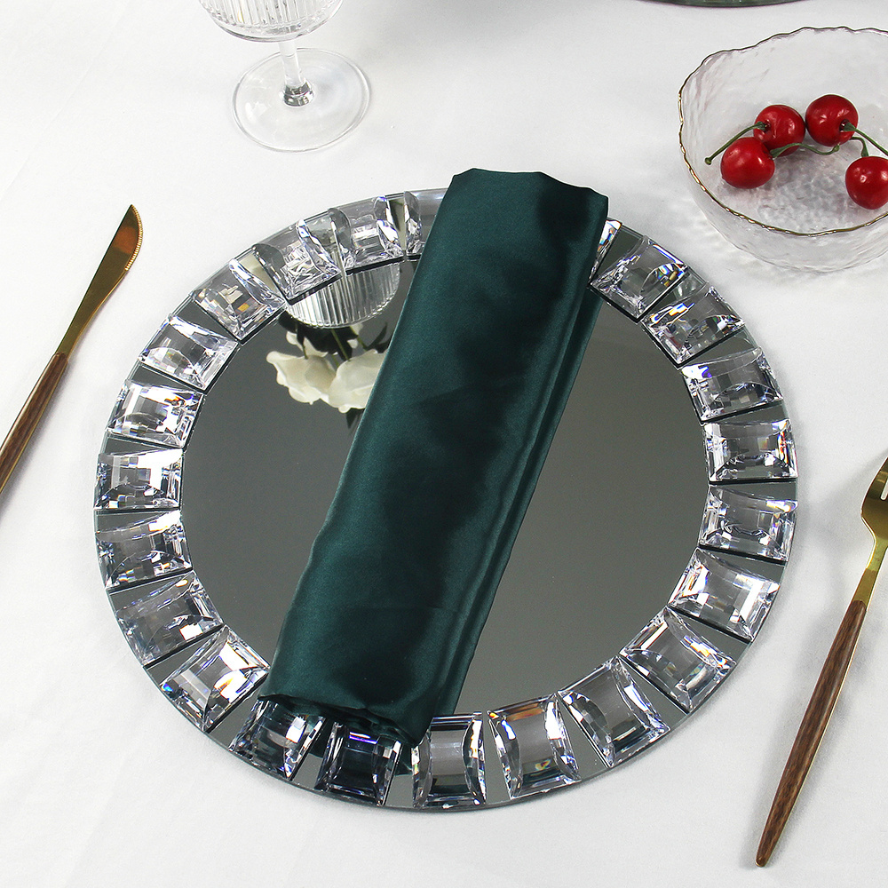 13inch Square Diamond Mirror Glass Wedding Decorative Charger Plate Tray Wholesale Under Serving Plates