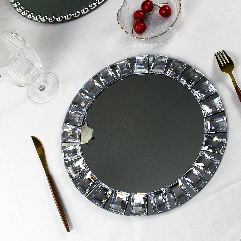 13inch Square Diamond Mirror Glass Wedding Decorative Charger Plate Tray Wholesale Under Serving Plates