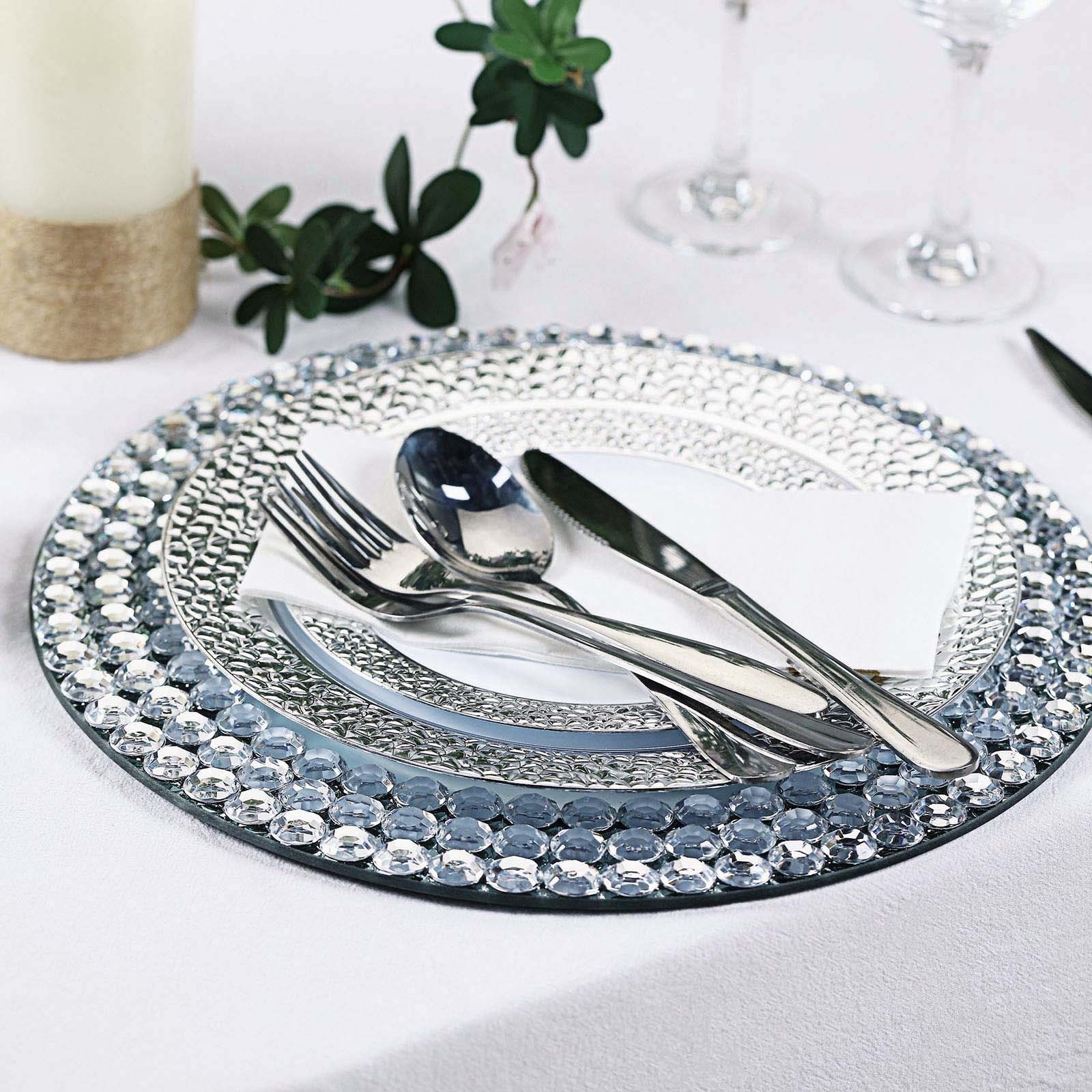 High Quality Fancy Clear Glass Charger Plates with Diamond Hot Sales Crystal Mirror Plate for wedding decor