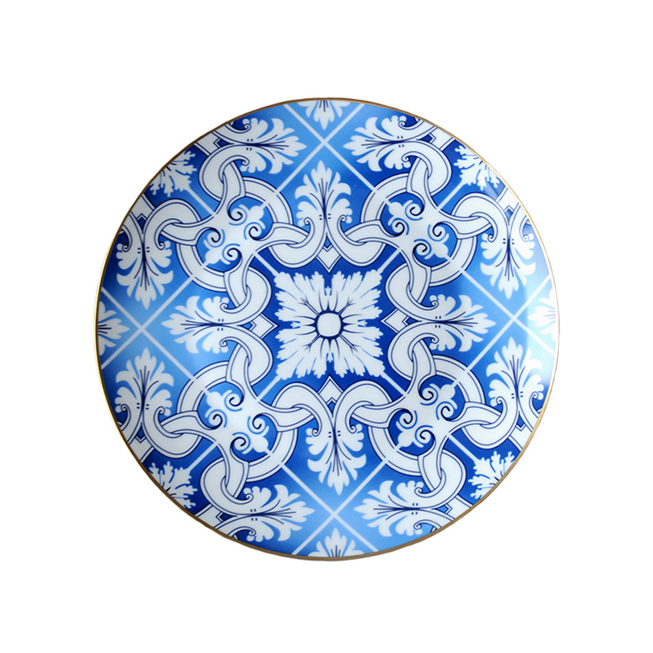 Round Asian Kitchenware 8 Inch Dinner Plates Vintage Ceramic Dish Chinese Blue And White Porcelain Plates Factory Dinnerware