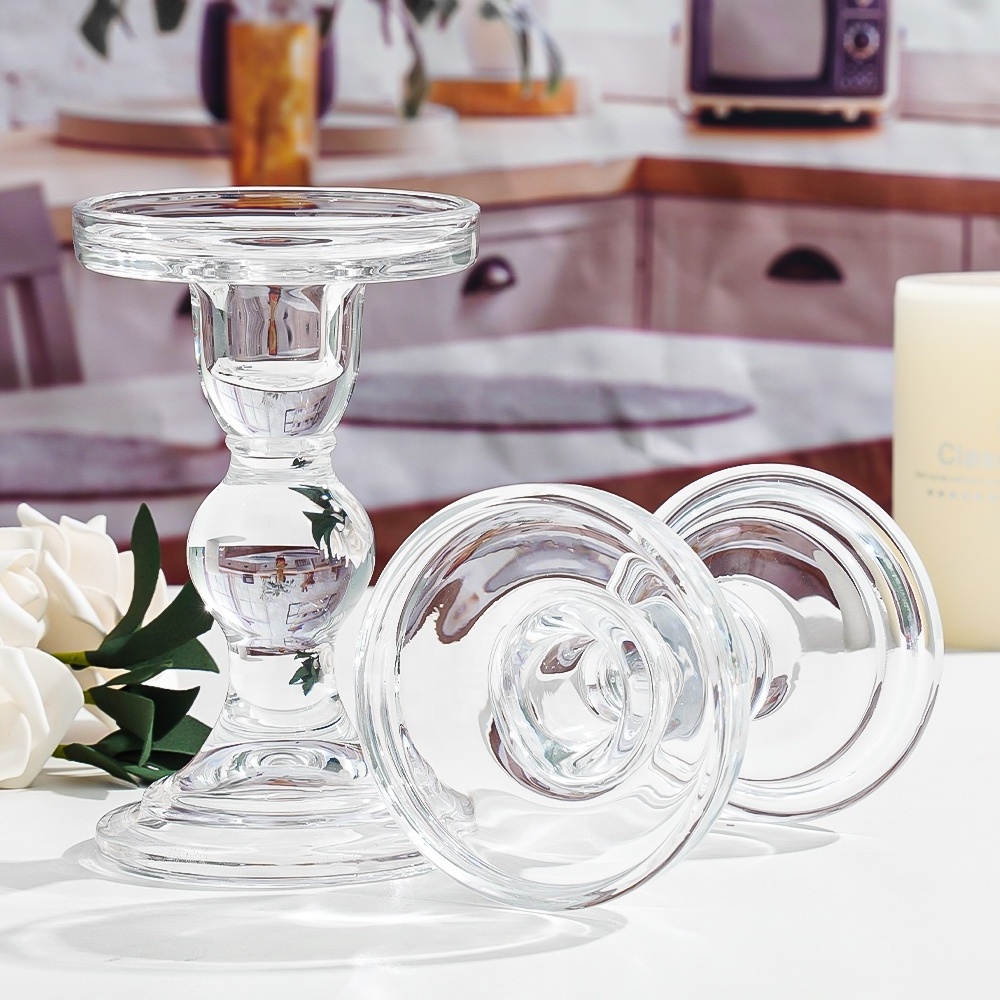 Glass Candlestick Ornaments Glass Candlestick Printing Logo Candlestick Glass Candle Holders for Wedding Home Decoration