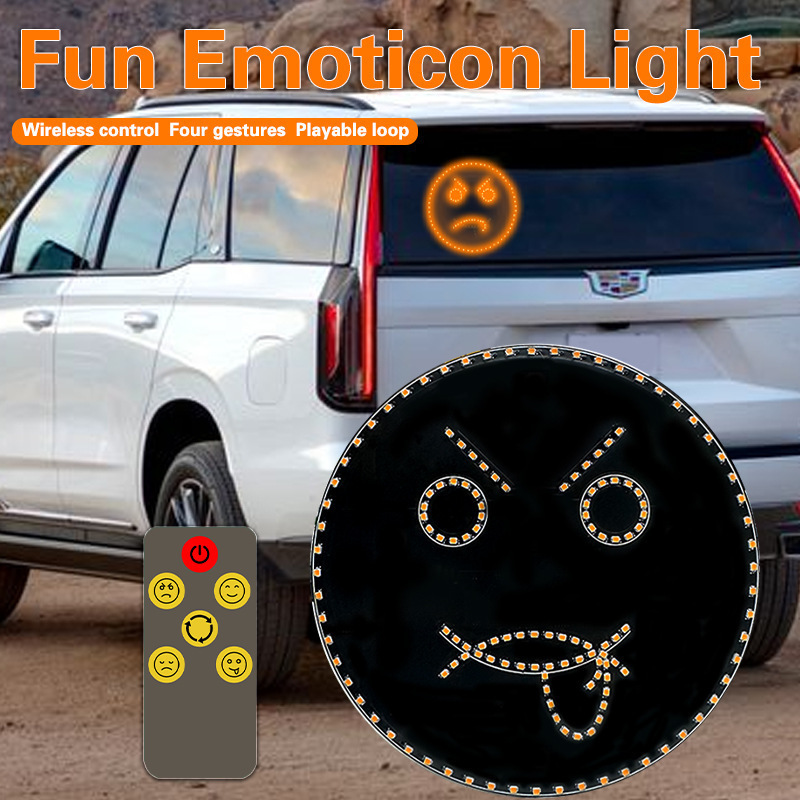 Factory Wholesale LED Fun Expression Light Smiley Face Lamp Rear Window Multi-function Led Warning Lights Car Emoticon Light