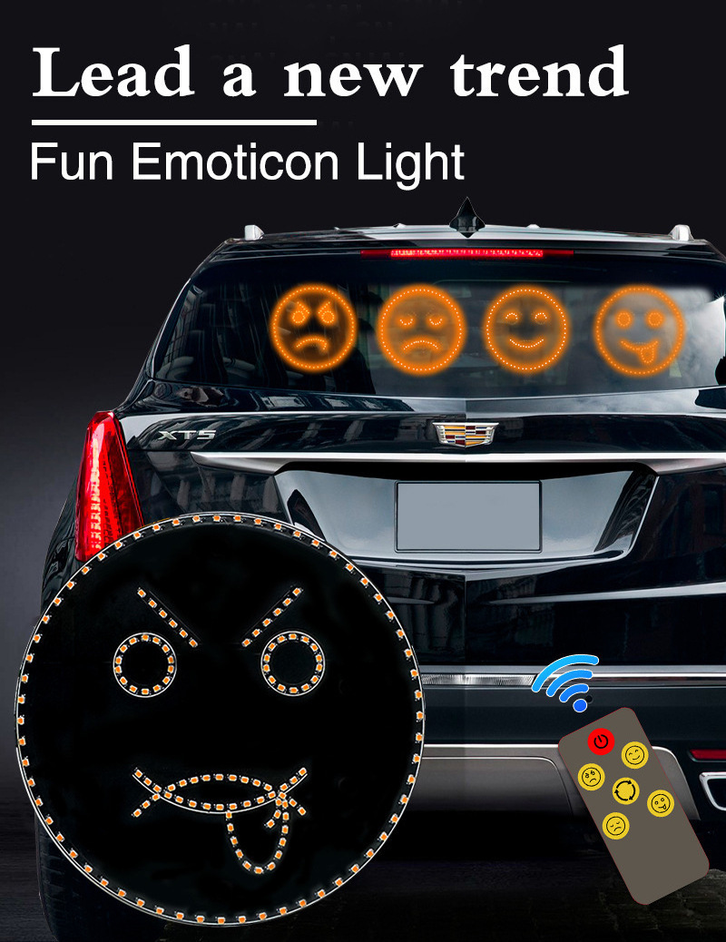 Factory Wholesale LED Fun Expression Light Smiley Face Lamp Rear Window Multi-function Led Warning Lights Car Emoticon Light