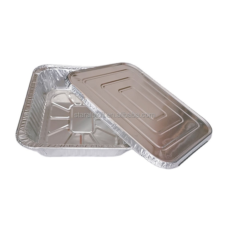 Lid For 10 Inches Rectangular Aluminum Foil Roasting Tray Custom Logo Takeaway Food Container For Party