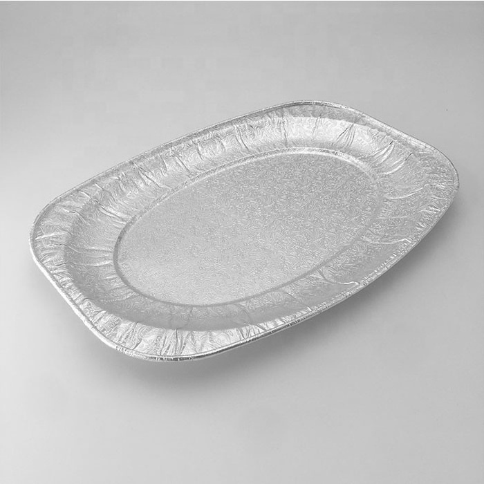 Banquettes Tableware Catering Tray Embossed Plates Wedding Disposable Aluminum Foil Turkey Bbq Hot Trays For Food Oval plade