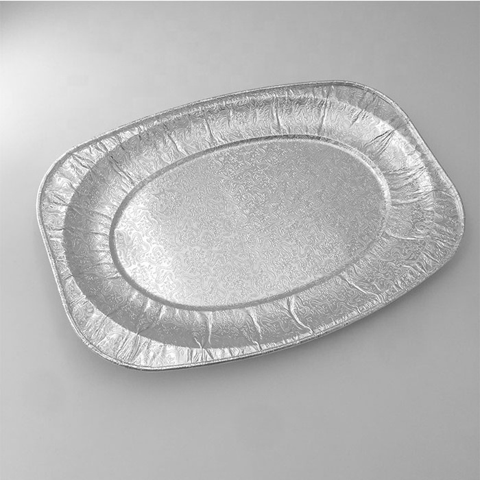 Banquettes Tableware Catering Tray Embossed Plates Wedding Disposable Aluminum Foil Turkey Bbq Hot Trays For Food Oval plade